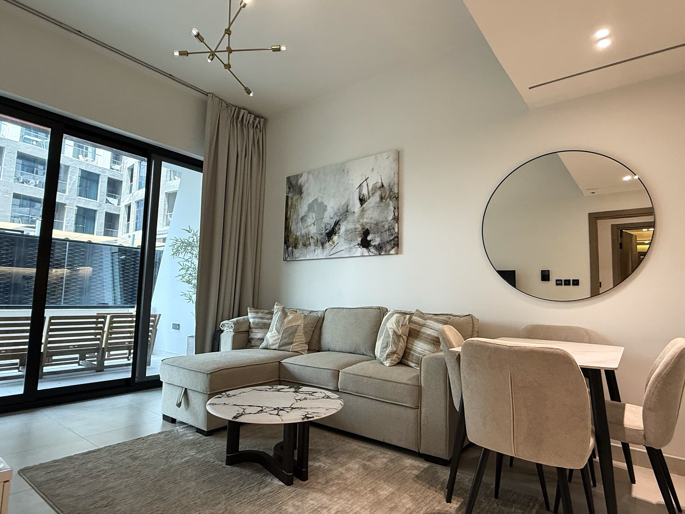 Living room with sofa and dining table